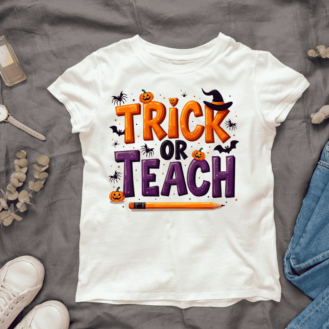 Spooky Trick or Treat Text T-shirt Design cover image.