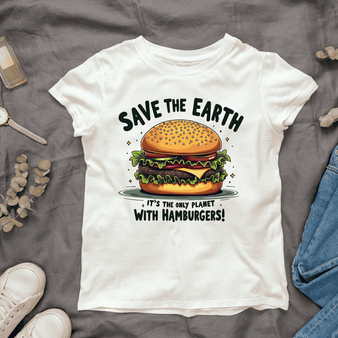 Hamburger with Earth T-shirt Design cover image.