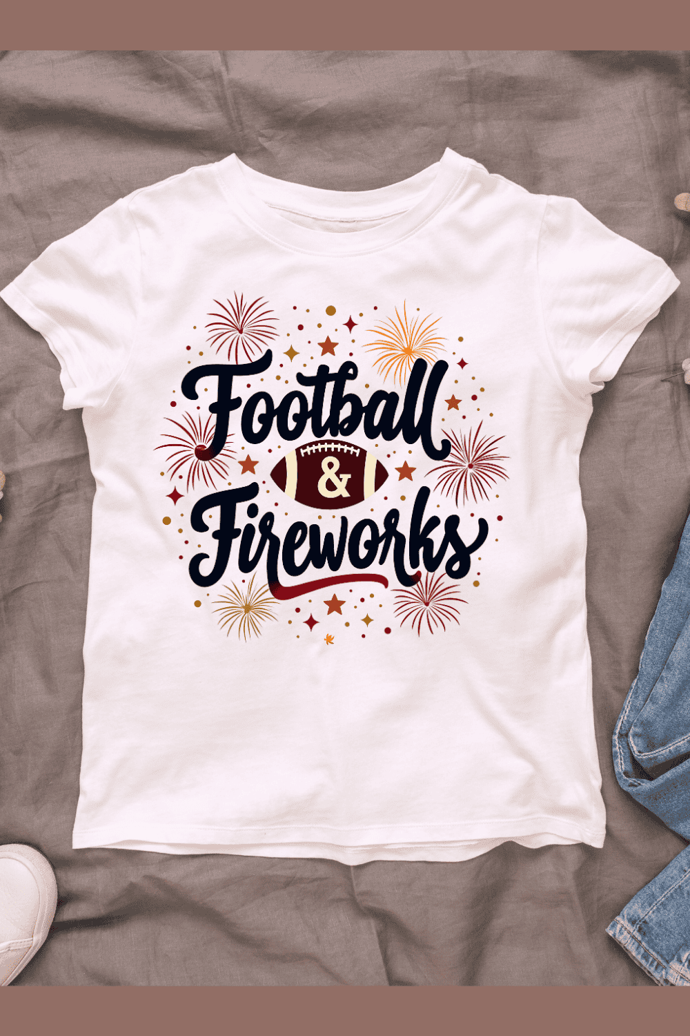 Football and Fireworks T-shirt Design pinterest preview image.