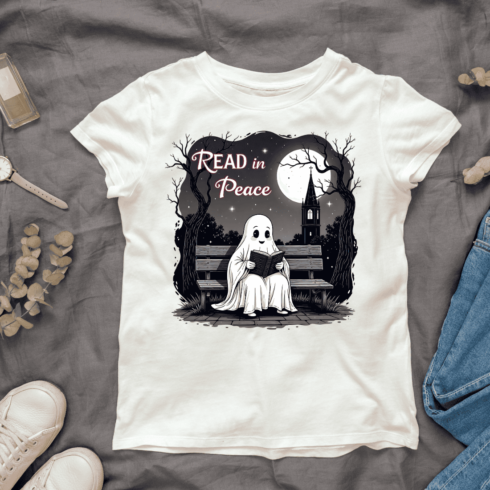 Haunting Reading Scene T-shirt Design cover image.