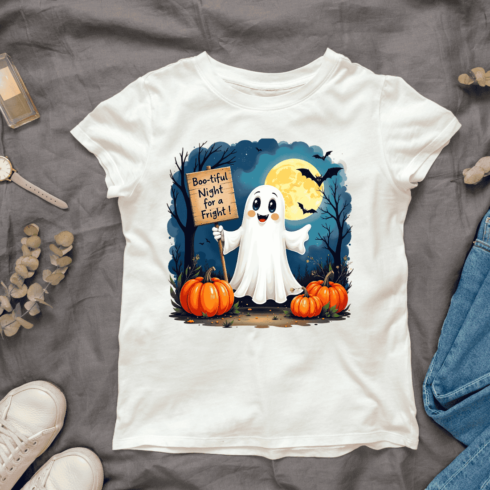 Spooky Night Ghost T-Shirt Design cover image.