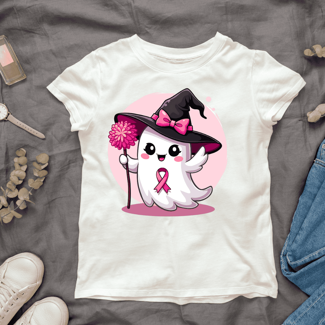 Pink Ribbon Ghost T-shirt Design cover image.