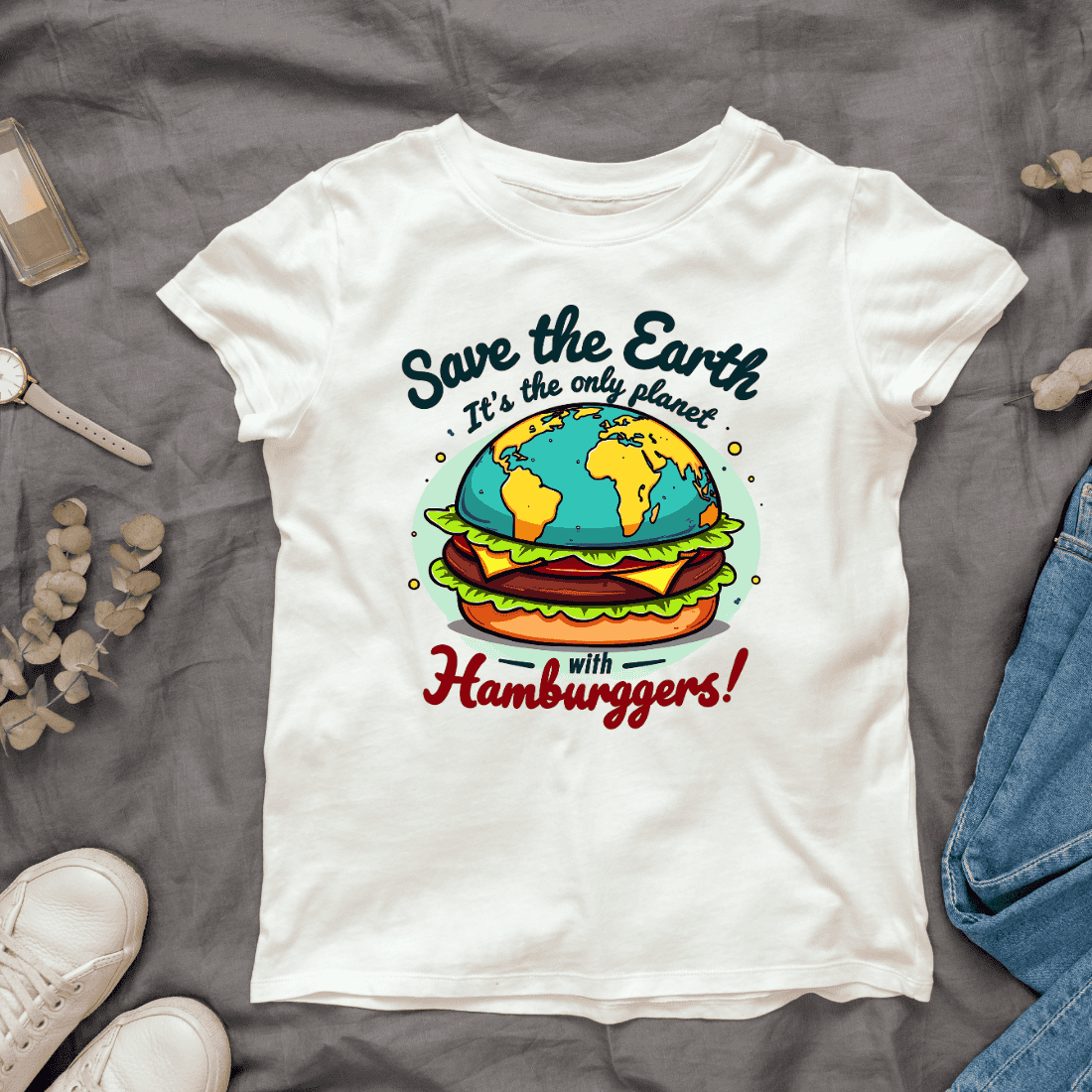 Save the Earth Burger T-shirt Design cover image.