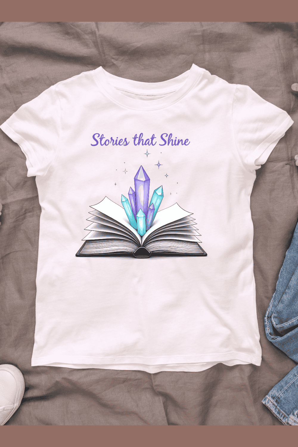 Stories that Shine T-shirt Design pinterest preview image.