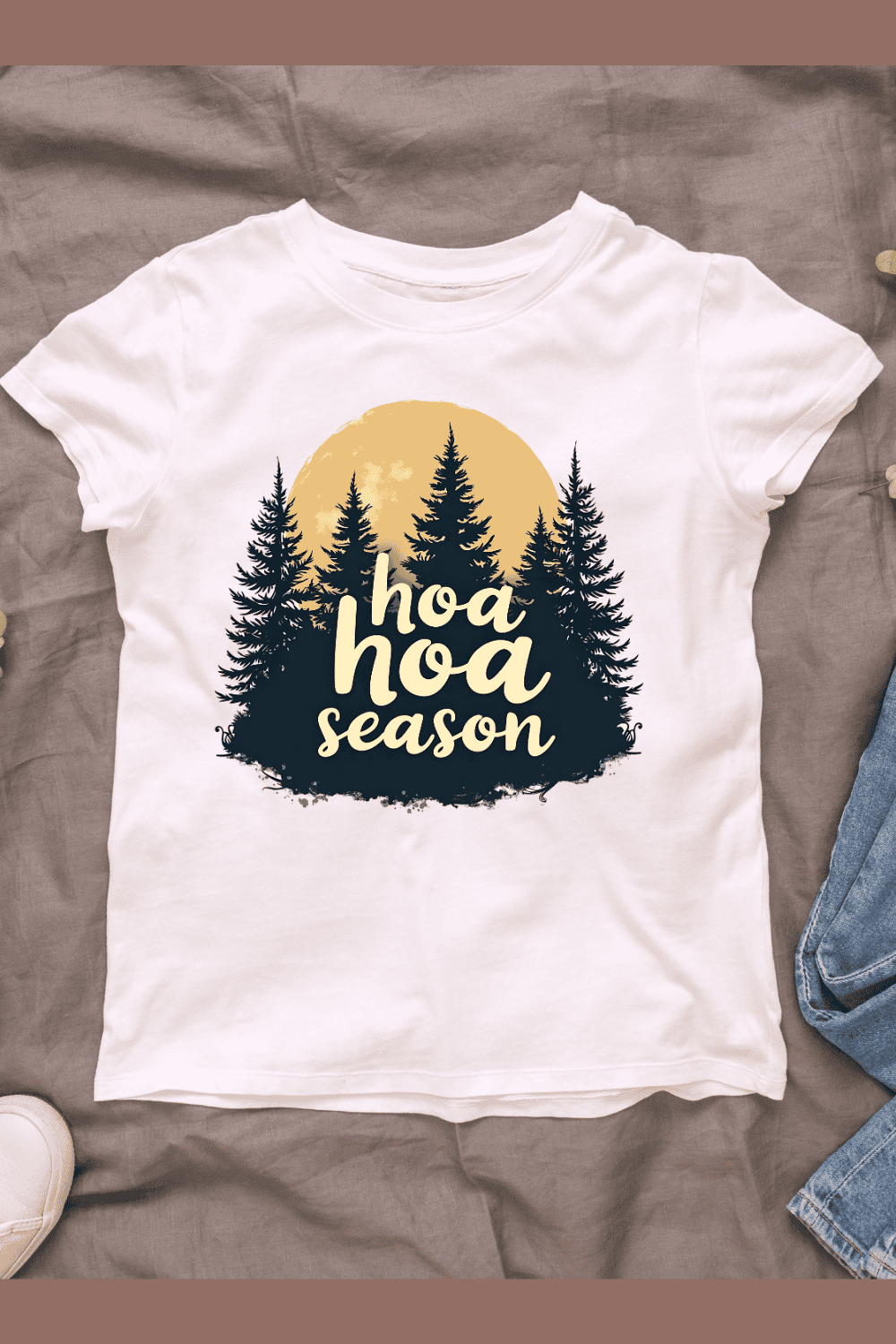 Forest Scene with Moon T-shirt Design pinterest preview image.