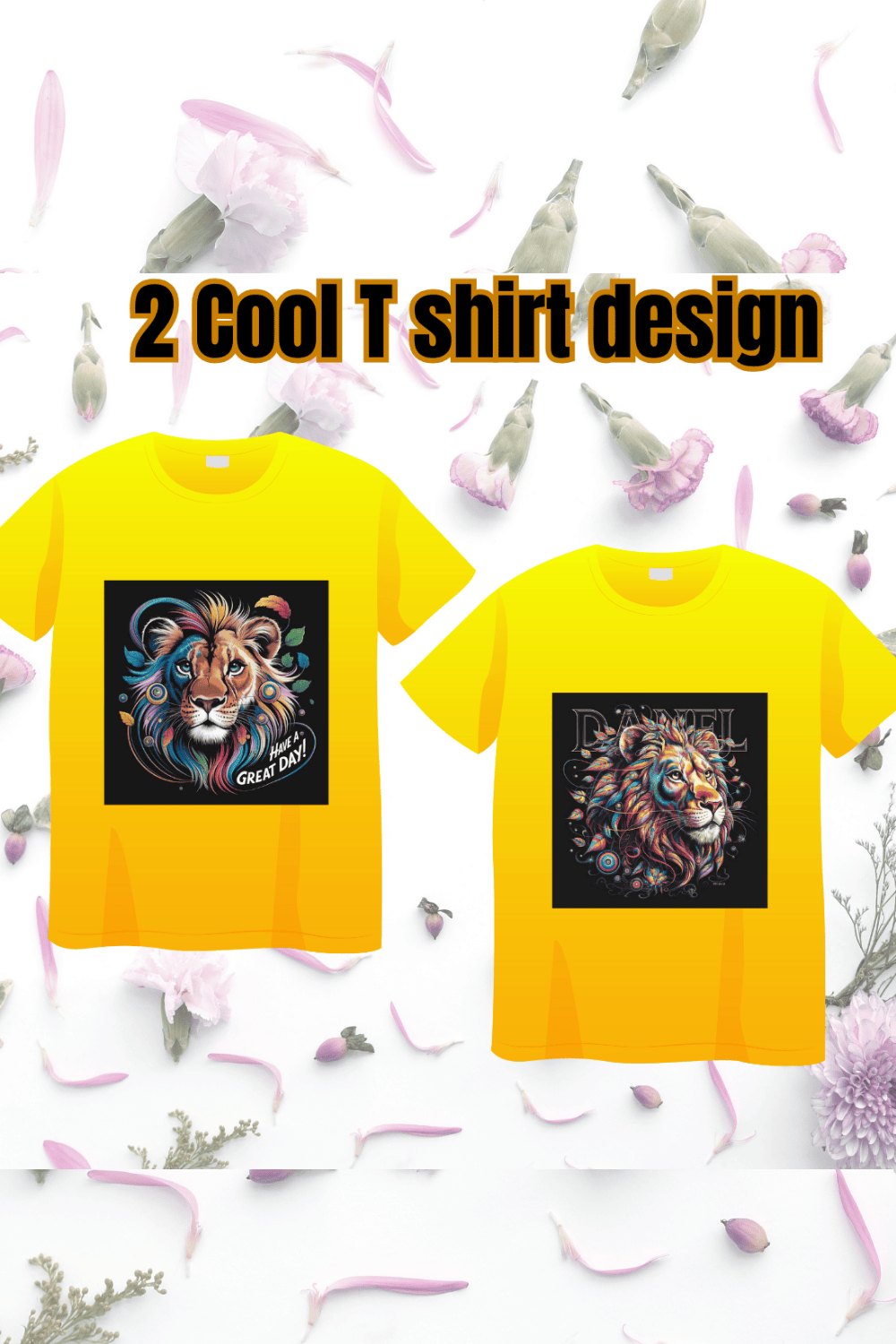 Majestic Lion Art T-Shirt Designs - Set of 2 pinterest preview image.