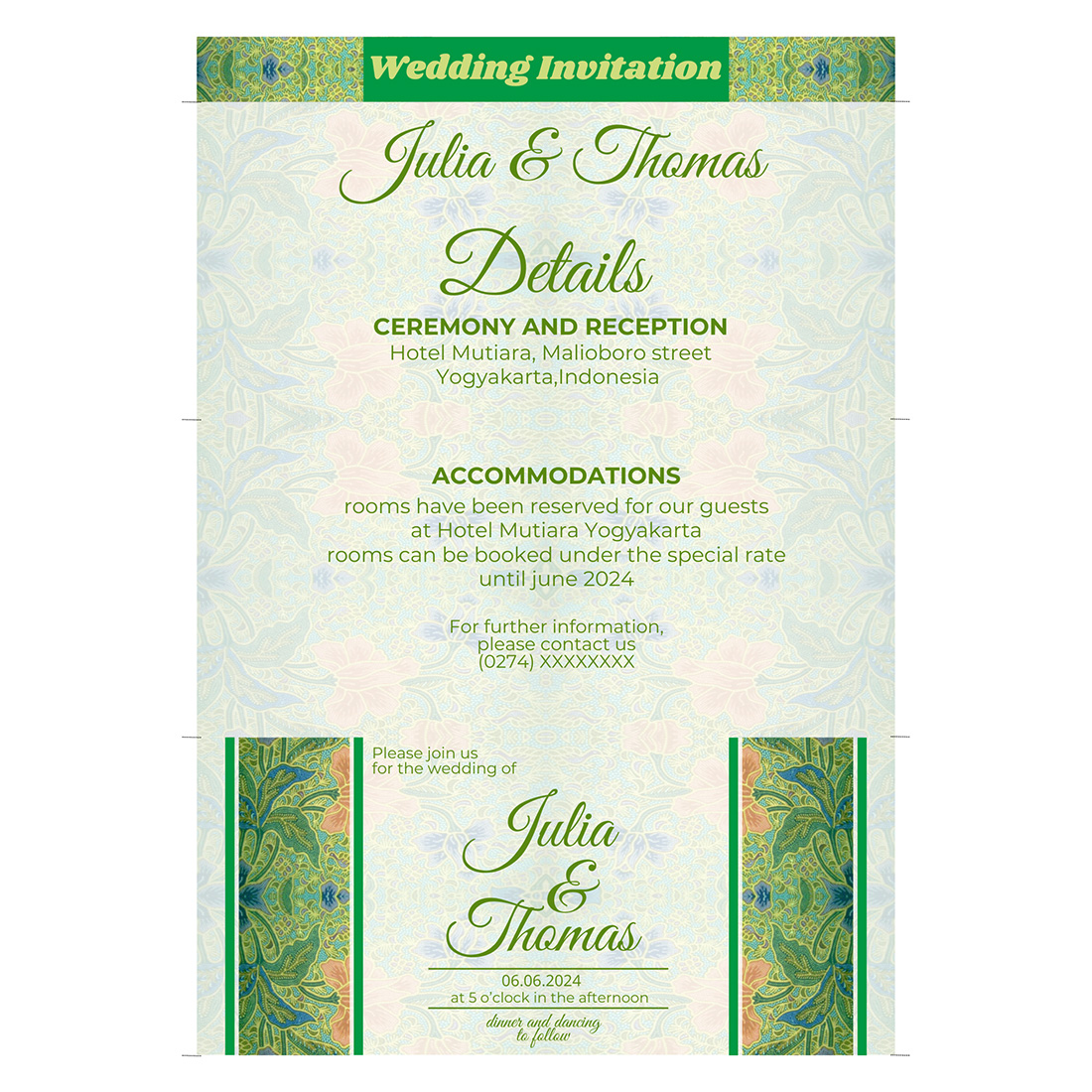 2 wedding invitations card with batik motif ornaments V2 – only $13 cover image.