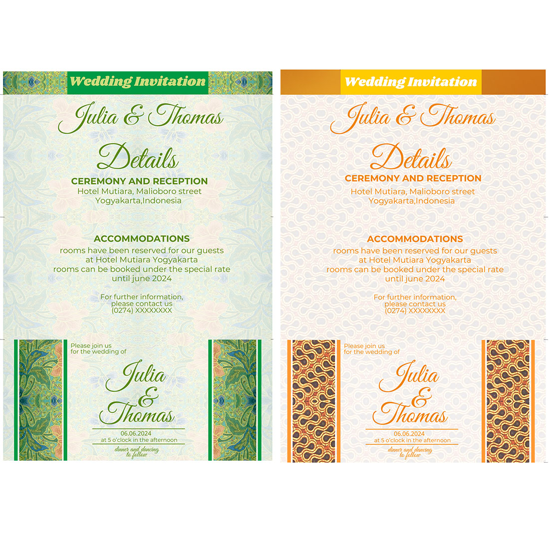 2 wedding invitations card with batik motif ornaments V2 – only $13 preview image.