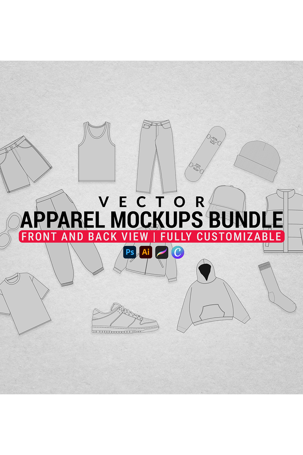 Vector Apparel Mockups Bundle pinterest preview image.