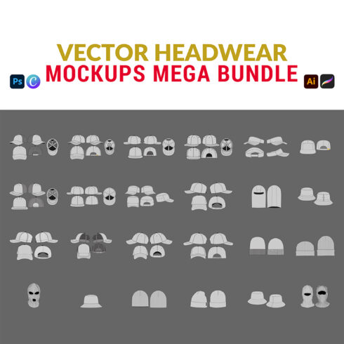 Vector Headwear Mockups MEGA BUNDLE | Hat Design Template cover image.