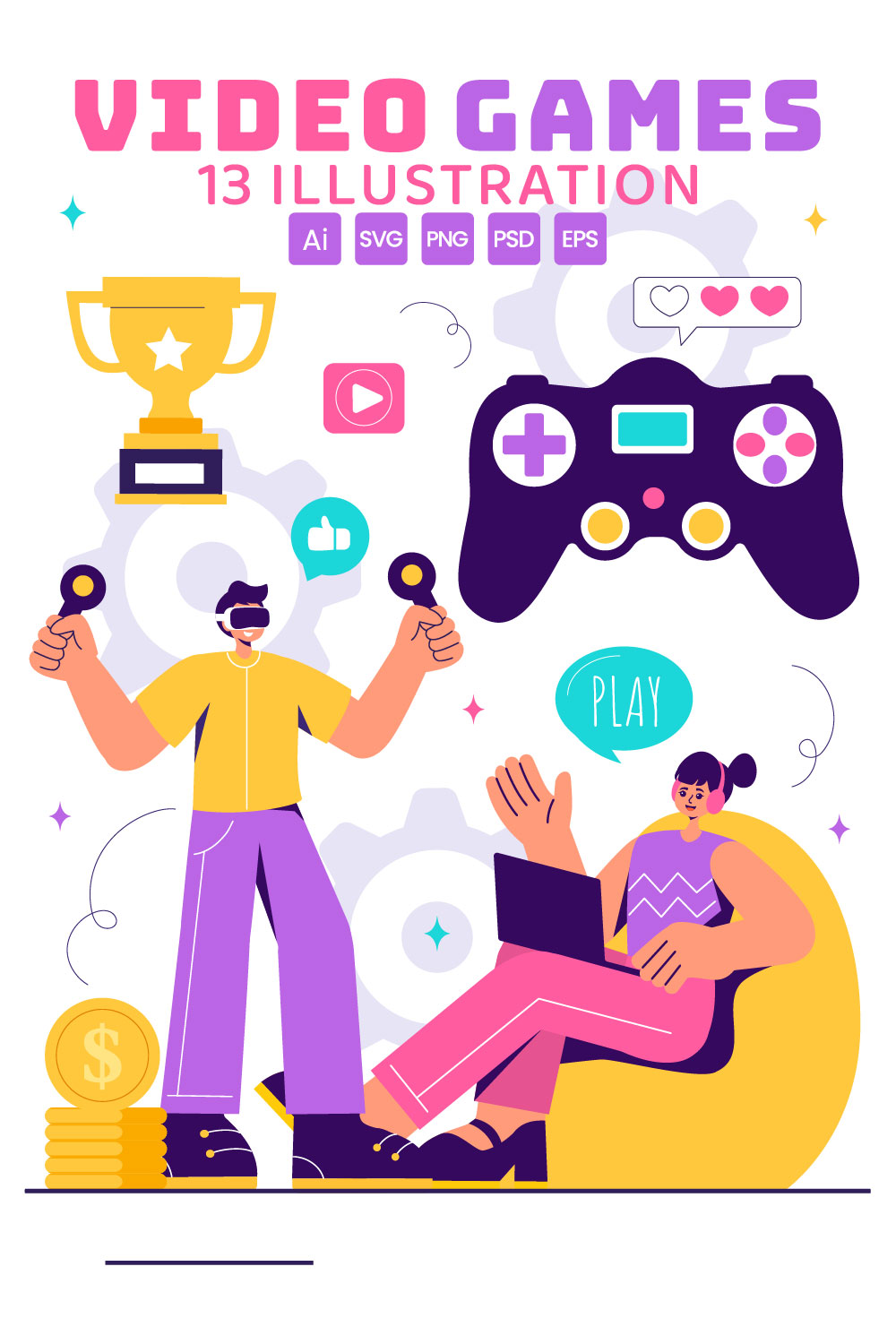 13 Video Games Illustration pinterest preview image.