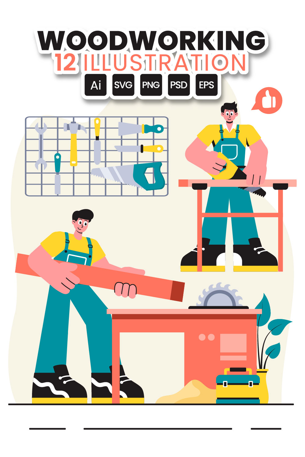 12 Woodworking Illustration pinterest preview image.