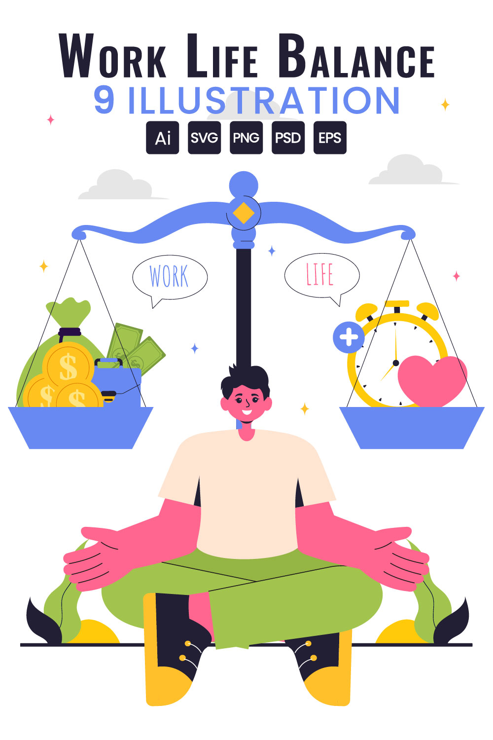 9 Work Life Balance Illustration pinterest preview image.