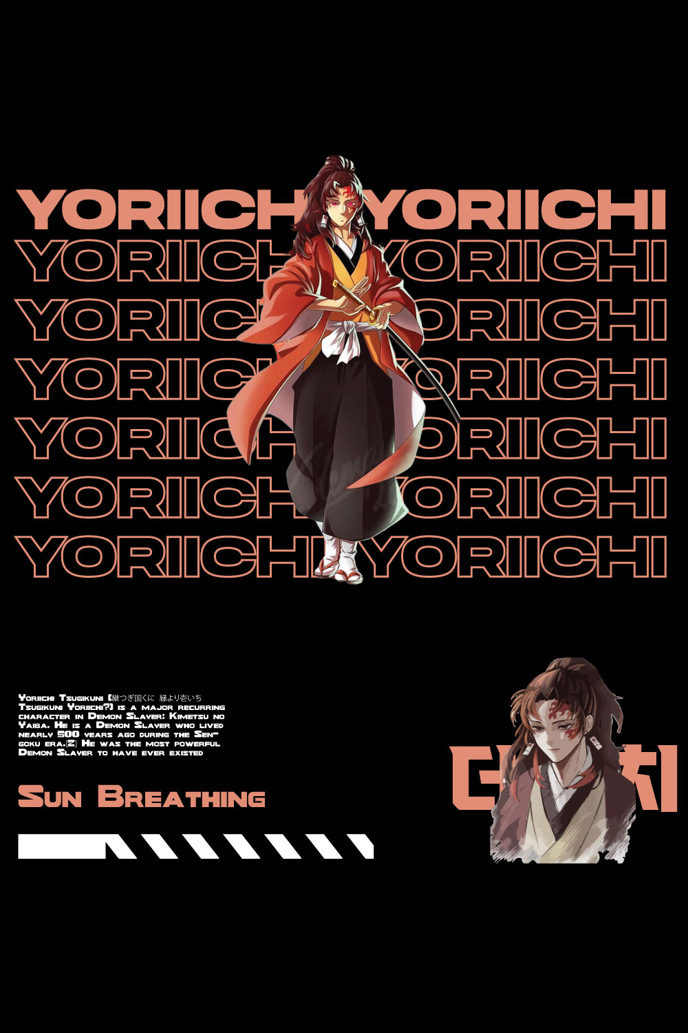 Anime t shirt , demon slayer character, Yoriichi Tsugikunilogo pinterest preview image.