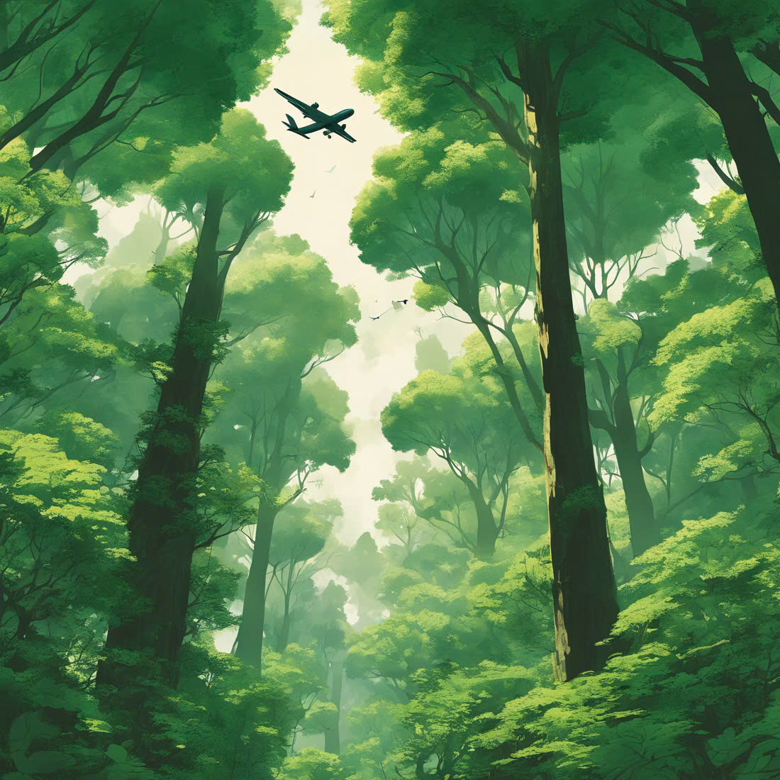 Over the Emerald Sea: A Plane Glides Above an Endless Green Forest cover image.