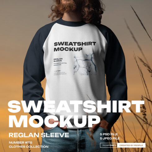 6 Mockups of Men's Raglan Sleeve Sweatshirt on the Sunset Outdoor cover image.