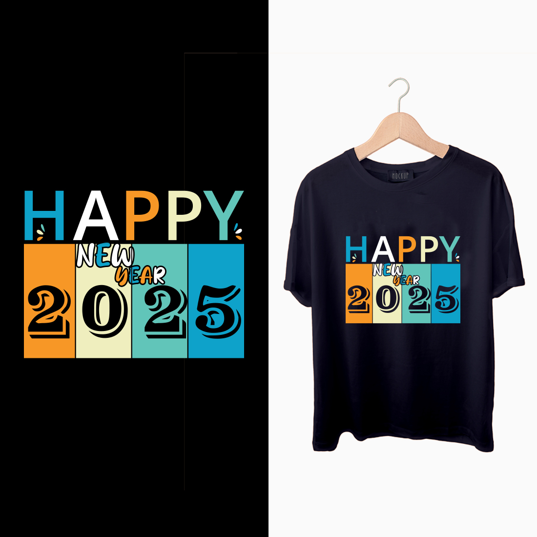 Happy new year t shirt design preview image.