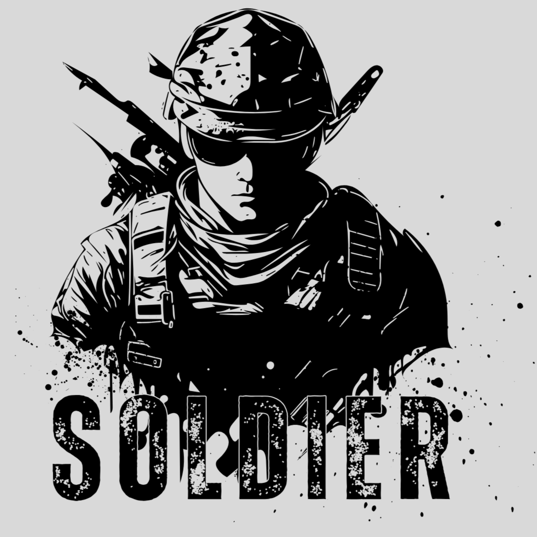 Black Gray and White Simple Minimalist Soldier T-Shirt cover image.