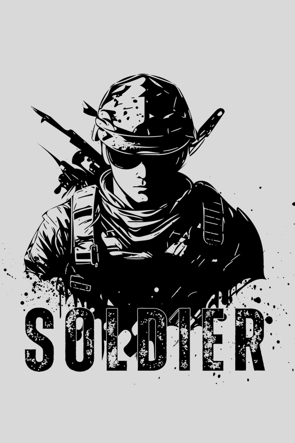 Black Gray and White Simple Minimalist Soldier T-Shirt pinterest preview image.