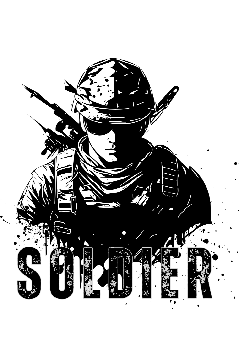 Black White and White Simple Minimalist Soldier T-Shirt pinterest preview image.