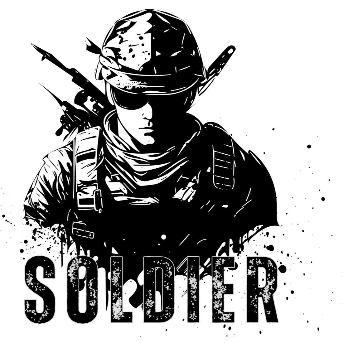 Black White and White Simple Minimalist Soldier T-Shirt cover image.