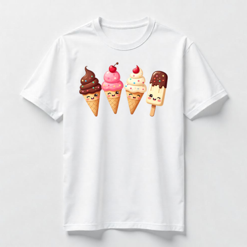 Watercolor Cute Ice Cream Characters Set T-Shirt Design Bundle cover image.