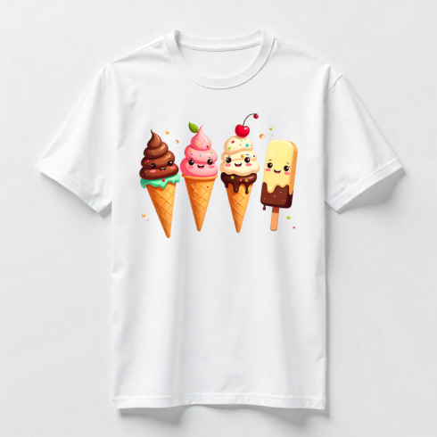 Funny Ice Cream Characters T-Shirt Design Bundle cover image.