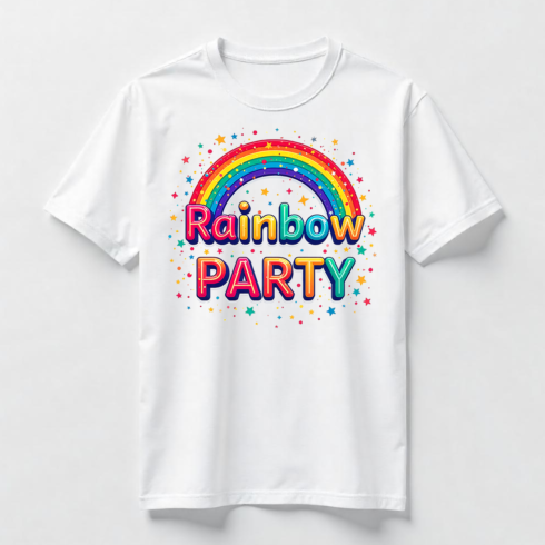 Watercolor Fun Rainbow Party T-Shirt Design Bundle cover image.