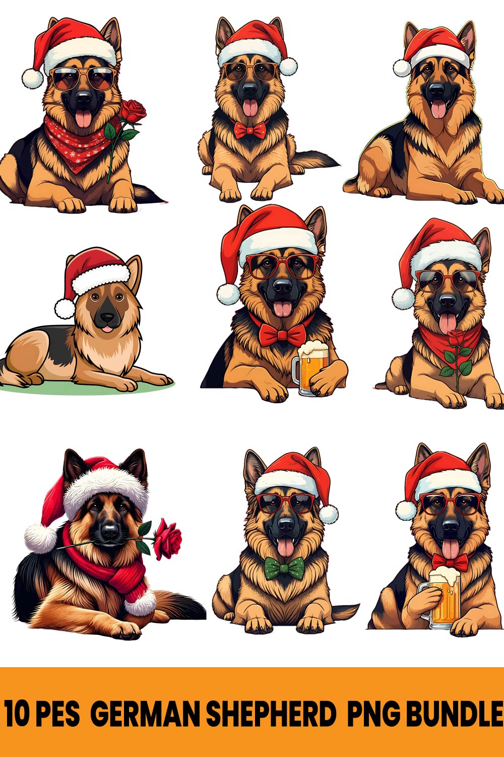 "7-Piece German Shepherd PNG Bundle for Designers" pinterest preview image.