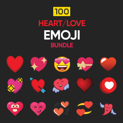 100 Heart Emoji Graphics Pack – Cute, Colorful & High-Quality Designs for Social Media, Valentine's Day, & Digital Projects cover image.