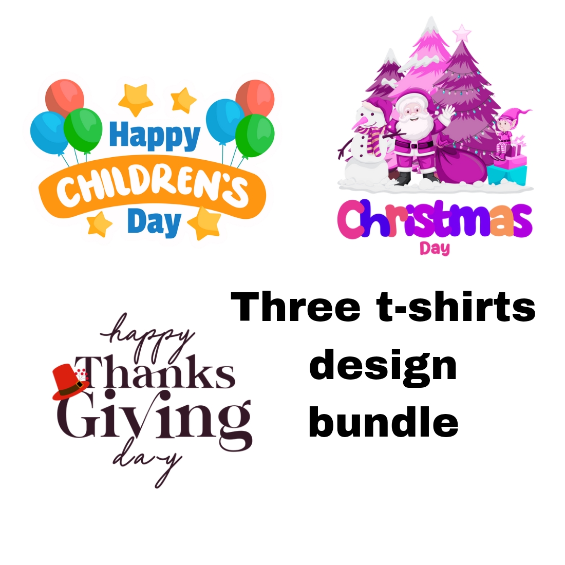 Festive T-Shirt Collection for Children's Day, Thanksgiving, and Christmas cover image.