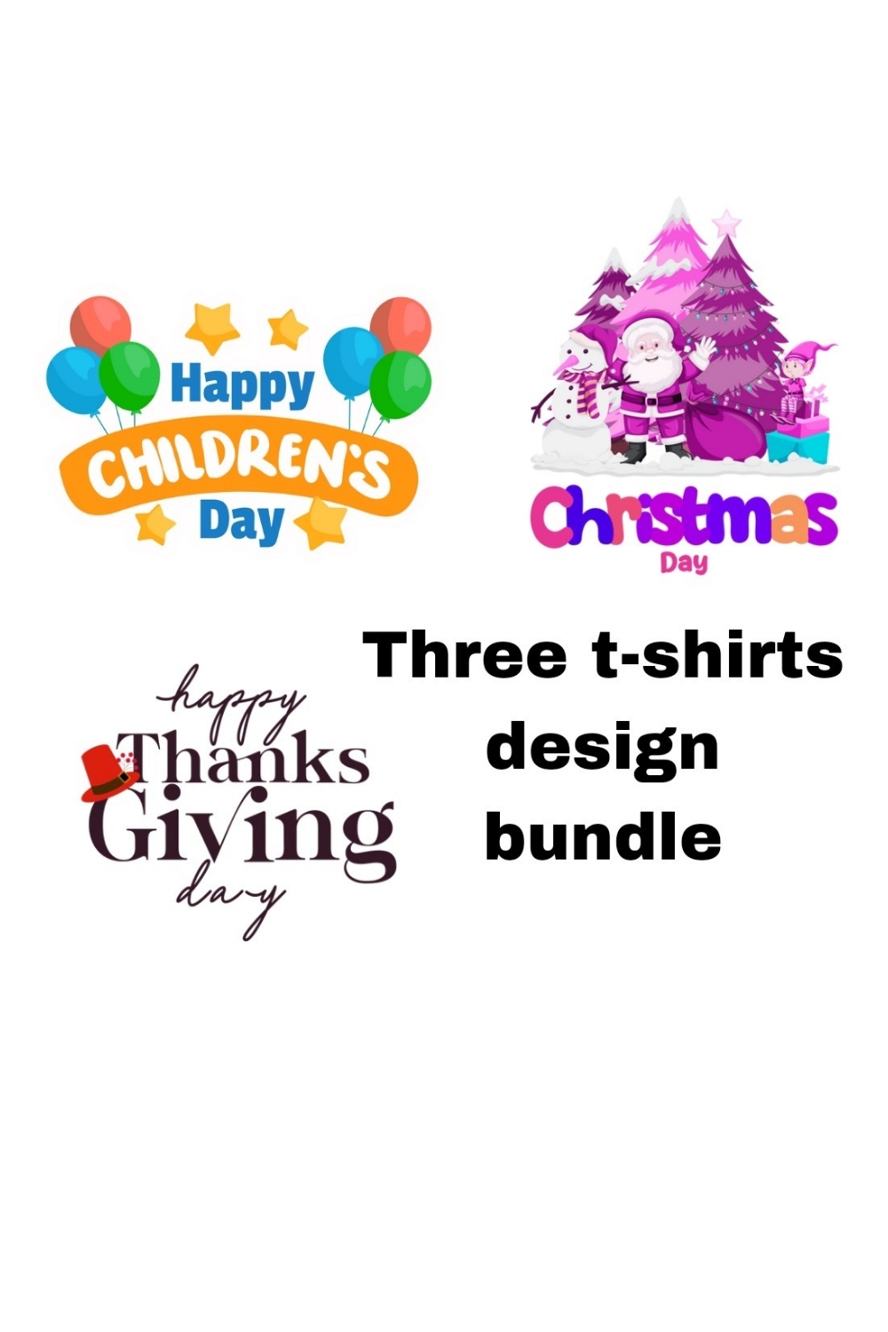 Festive T-Shirt Collection for Children's Day, Thanksgiving, and Christmas pinterest preview image.