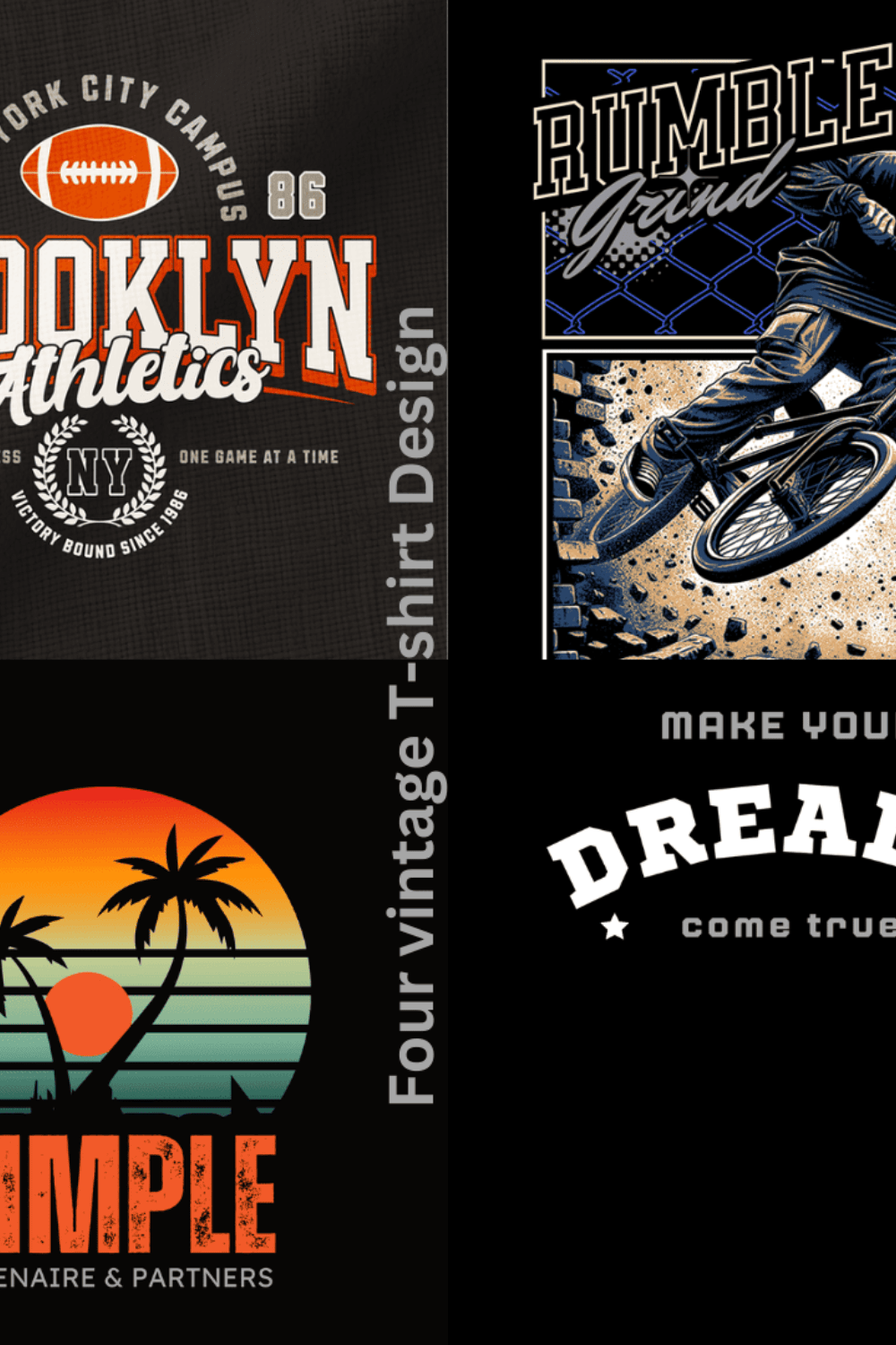 Four vintage T-shirt Design pinterest preview image.