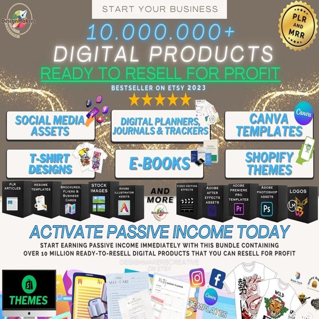 10000000+ Digital Products To Resell, Passive Income Business, Private Label Rights, MRR, PLR Digital Products Bundle preview image.