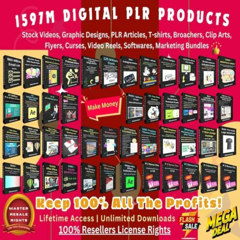 1597+ Million Digital Products in Our Mega Bundle eBooks, Stock Photos, Videos, Graphics, Audio & More cover image.