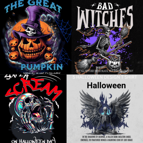 5 Halloween T shirt design cover image.