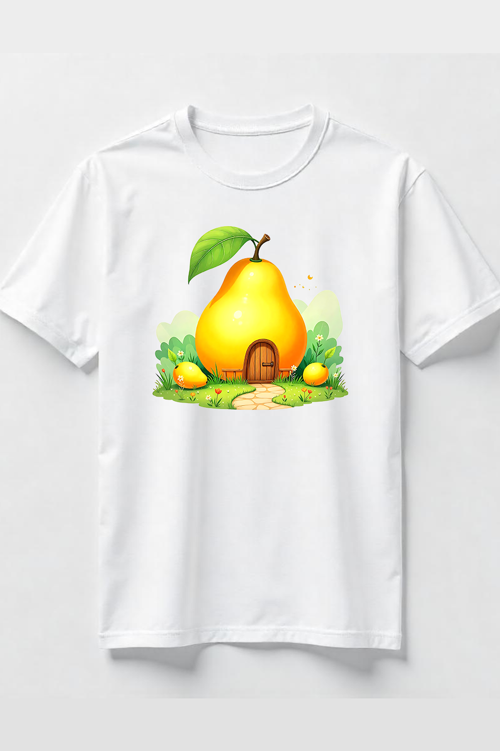 Watercolor Cute Pear House with Flower Path T-Shirt Design Bundle pinterest preview image.