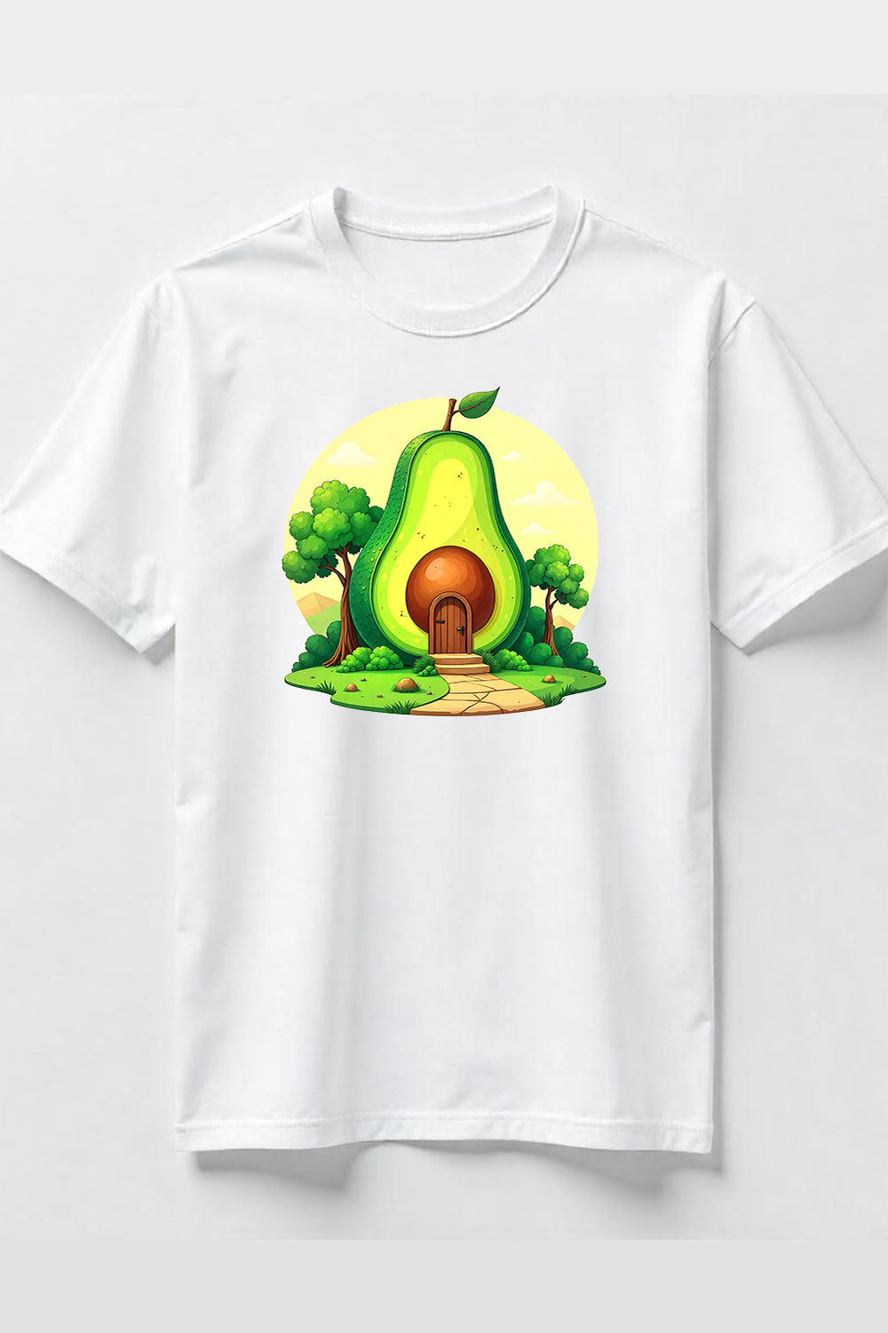 Whimsical Avocado House with Trees T-Shirt Design Bundle pinterest preview image.