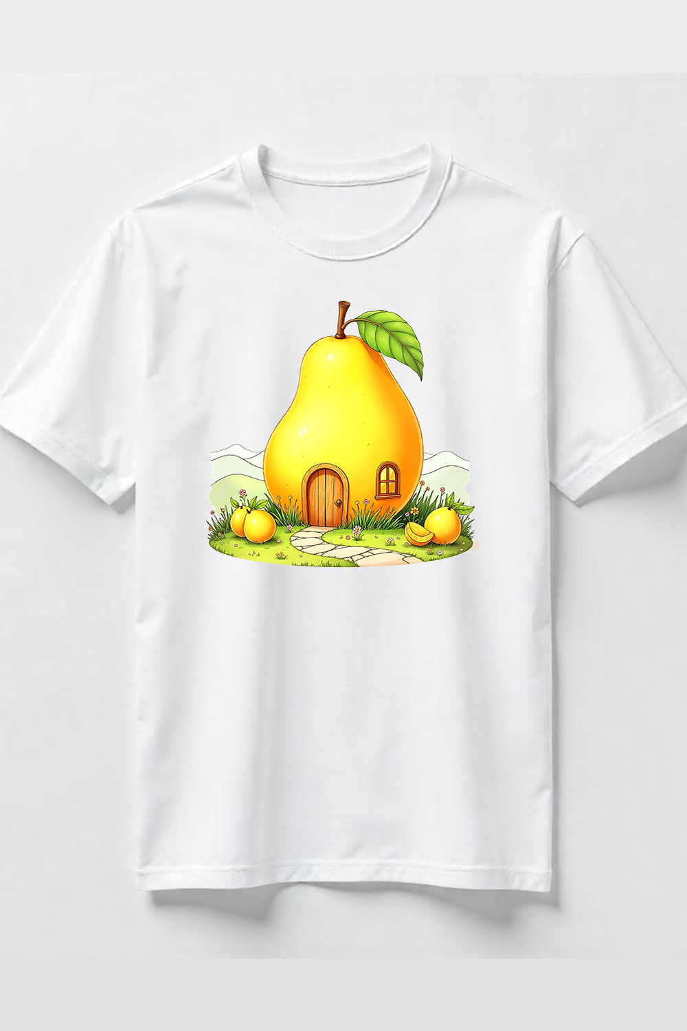 Watercolor Funny Pear House with Door and Window T-Shirt Design Bundle pinterest preview image.