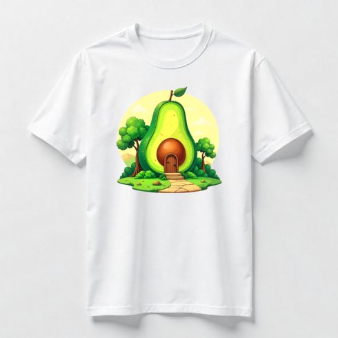 Whimsical Avocado House with Trees T-Shirt Design Bundle cover image.