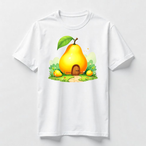 Watercolor Cute Pear House with Flower Path T-Shirt Design Bundle cover image.