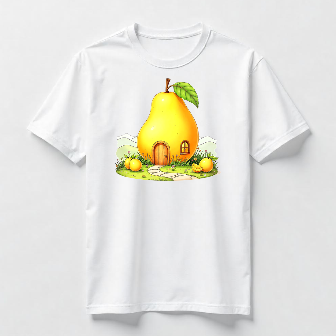 Watercolor Funny Pear House with Door and Window T-Shirt Design Bundle cover image.