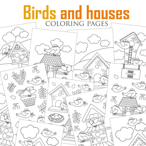 Cute Colorful Animal Bird House Park Garden Outdoor Wooden Design Cartoon Coloring Holiday Activity for Kids and Adult cover image.