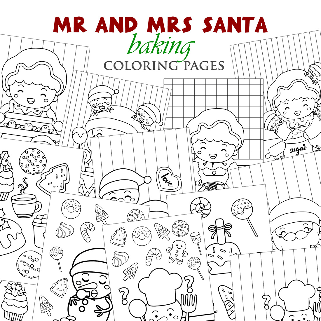 Happy Holiday Christmas Season Santa Claus Snowman Character Baking Cooking with Family Christmas Costume Gingerbread Cookies Candy Cake Cartoon Coloring Activity for Kids and Adult cover image.