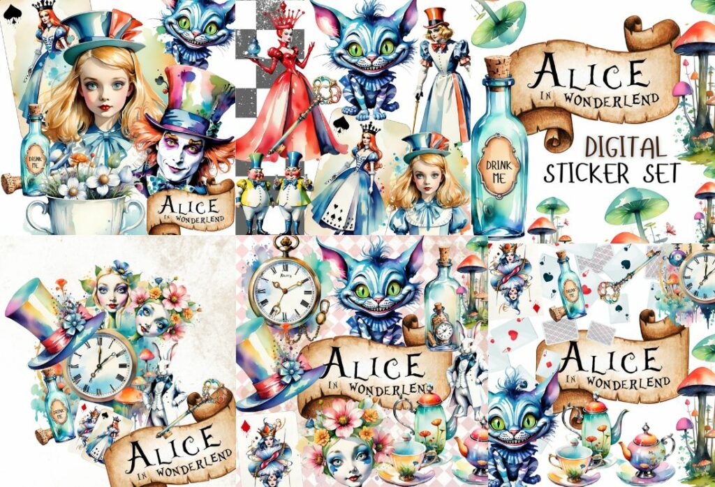 Alice in wonderland watercolor clipart bundle - MasterBundles