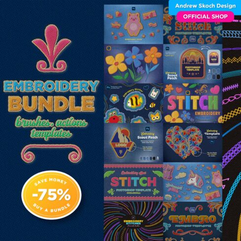 Embroidery Graphic Assets Bundle cover image.