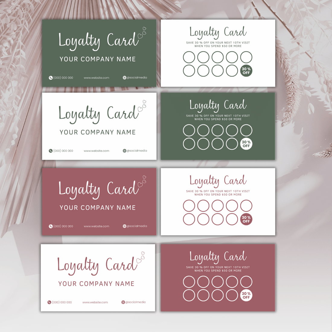 Boho loyalty card Canva template preview image.