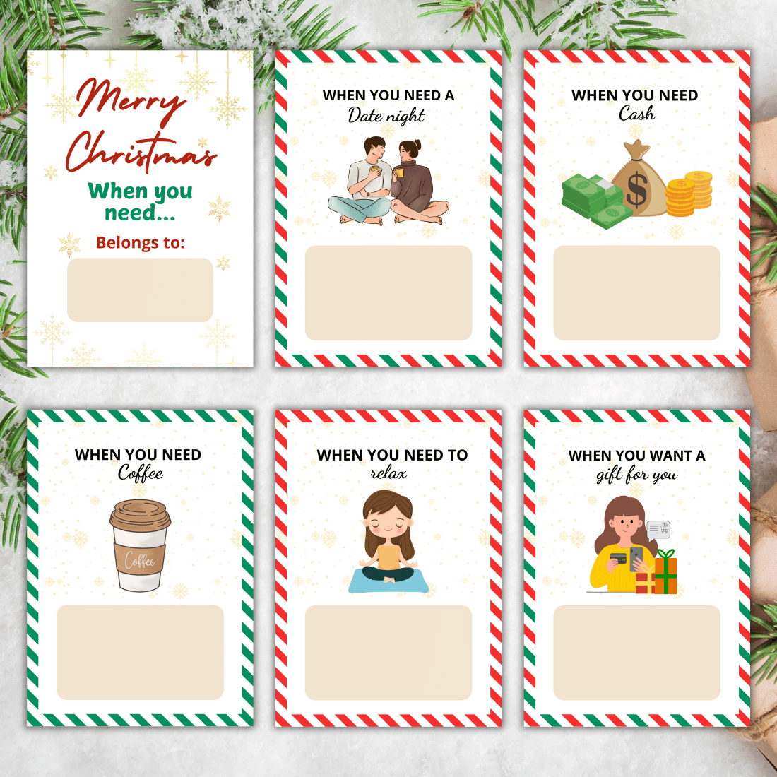 Christmas gift card book Canva template preview image.