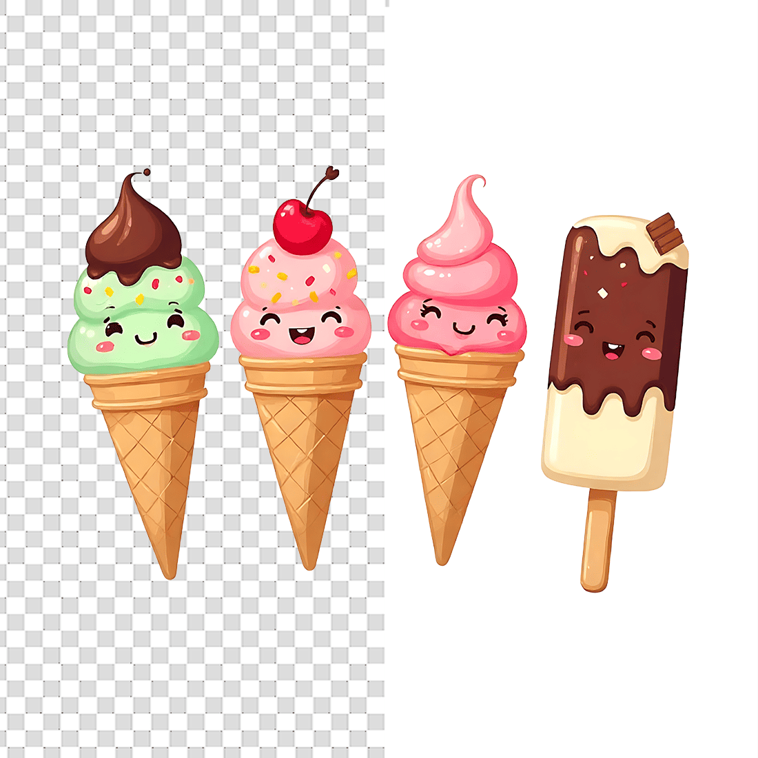 Kawaii Ice Cream T-Shirt Design Bundle preview image.