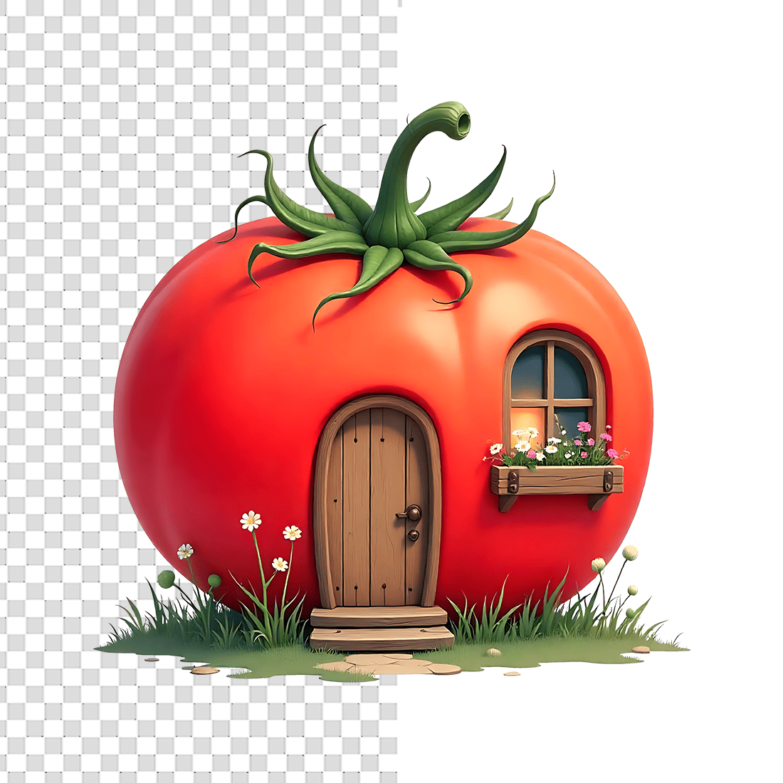 Watercolor Cute Tomato House T-Shirt Design Bundle preview image.